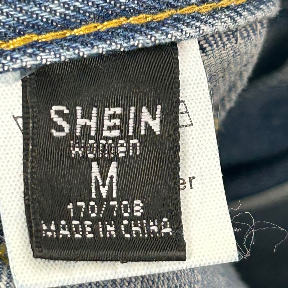 SHEIN Denim Mini Skirt Womens Size M Blue Button Front High Waist Casual Pocket - Picture 5 of 6